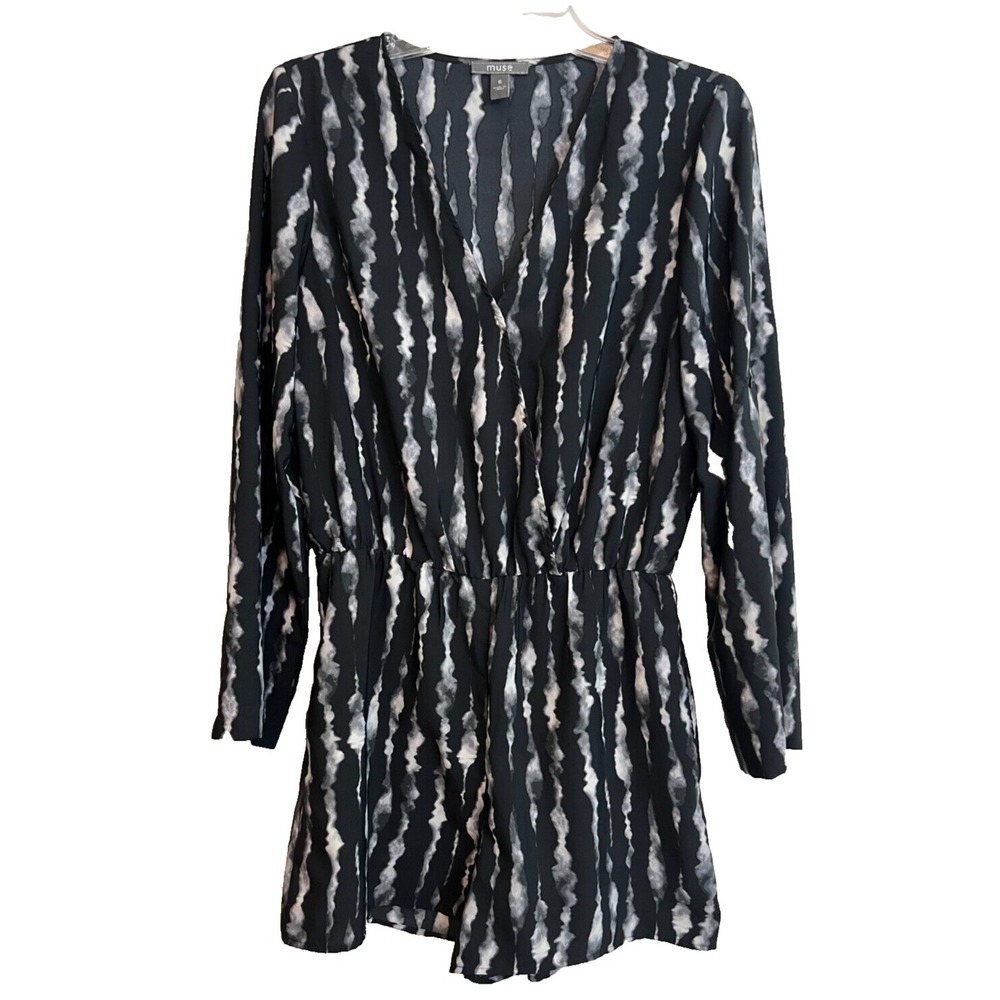 Muse Romper Women's Size 6 Black Gray Tie Dye Elastic Waist Snap Closure